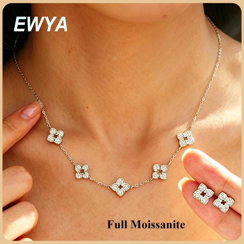Diamond Stud Earrings - Kalung Rantai Moissanite Bentuk Semanggi EWYA