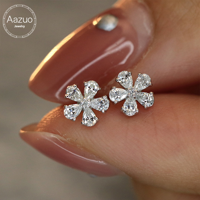 Diamond Stud Earrings - Aazuo Perhiasan Mewah 18K Emas Putih