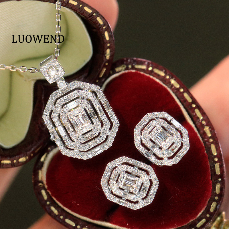 Diamond Stud Earrings - LUOWEND 100% Anting Emas Putih 18K