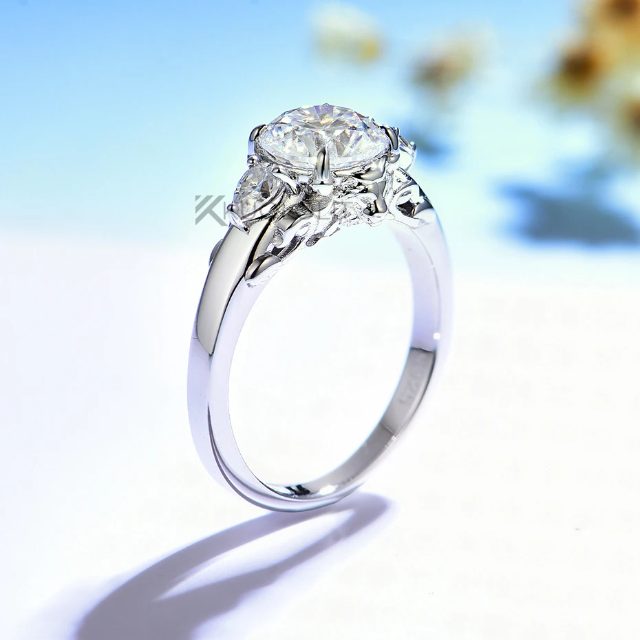 Sterling Silver Ring - Cincin Moissanite Lion Solitaire Bulat 7.5MM
