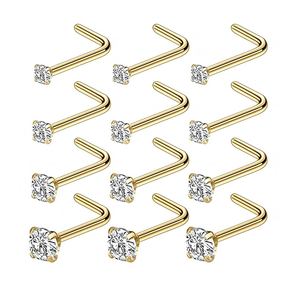 Diamond Stud Earrings - 12-Piece Full Set 316L Hypoallergenic L-Shape